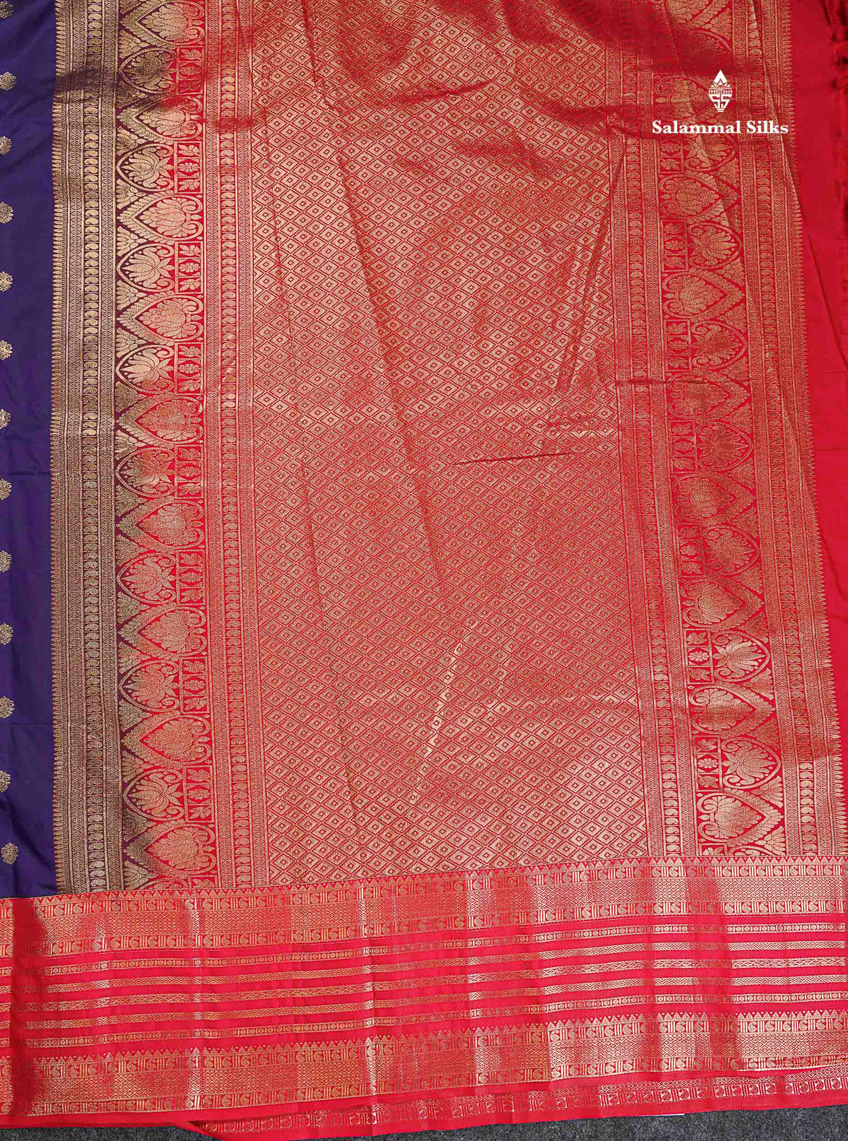 Semi Silk Saree - Brinjal Colour Body Zari Butta With Contrast Red Evening Morning Border