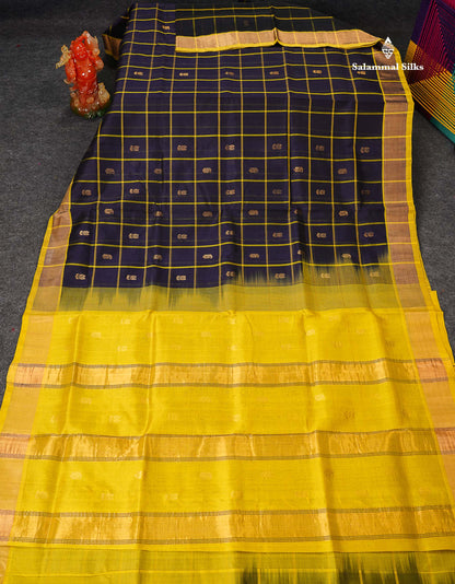 Full View Of Dark Navy Blue Pure Silk Cotton Saree