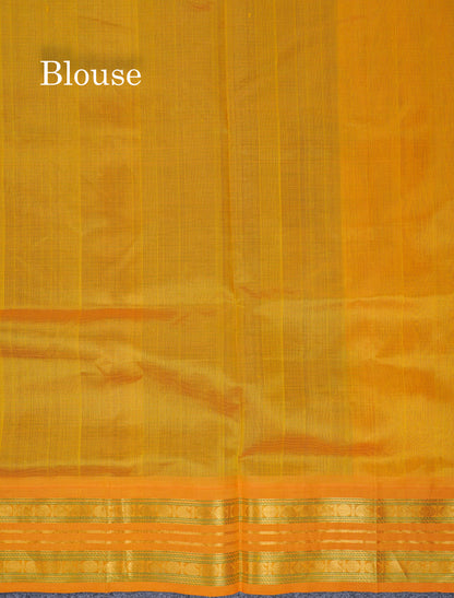 Bottle Green Tiny Checks Pure Silk Cotton Saree With Contrast Mustard Yellow Traditional Border