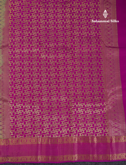 Beautiful Parrot Green Traditional Checks And Buttas Pure Kanjivaram Silk Saree With Contrast Violet Border