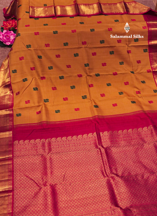 Kanjivaram Yellow  Pure Silk Saree With Red Blouse