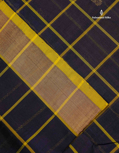 Pure Silk Cotton Saree - Dark Navy Blue Colour Body Checks With Zari Butta & Tissue Border