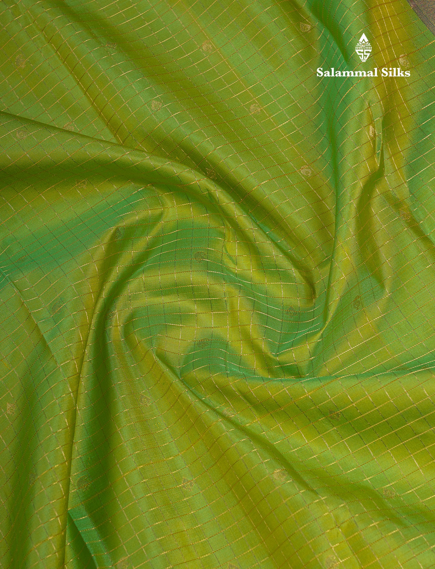 Beautiful Parrot Green Traditional Checks And Buttas Pure Kanjivaram Silk Saree With Contrast Violet Border