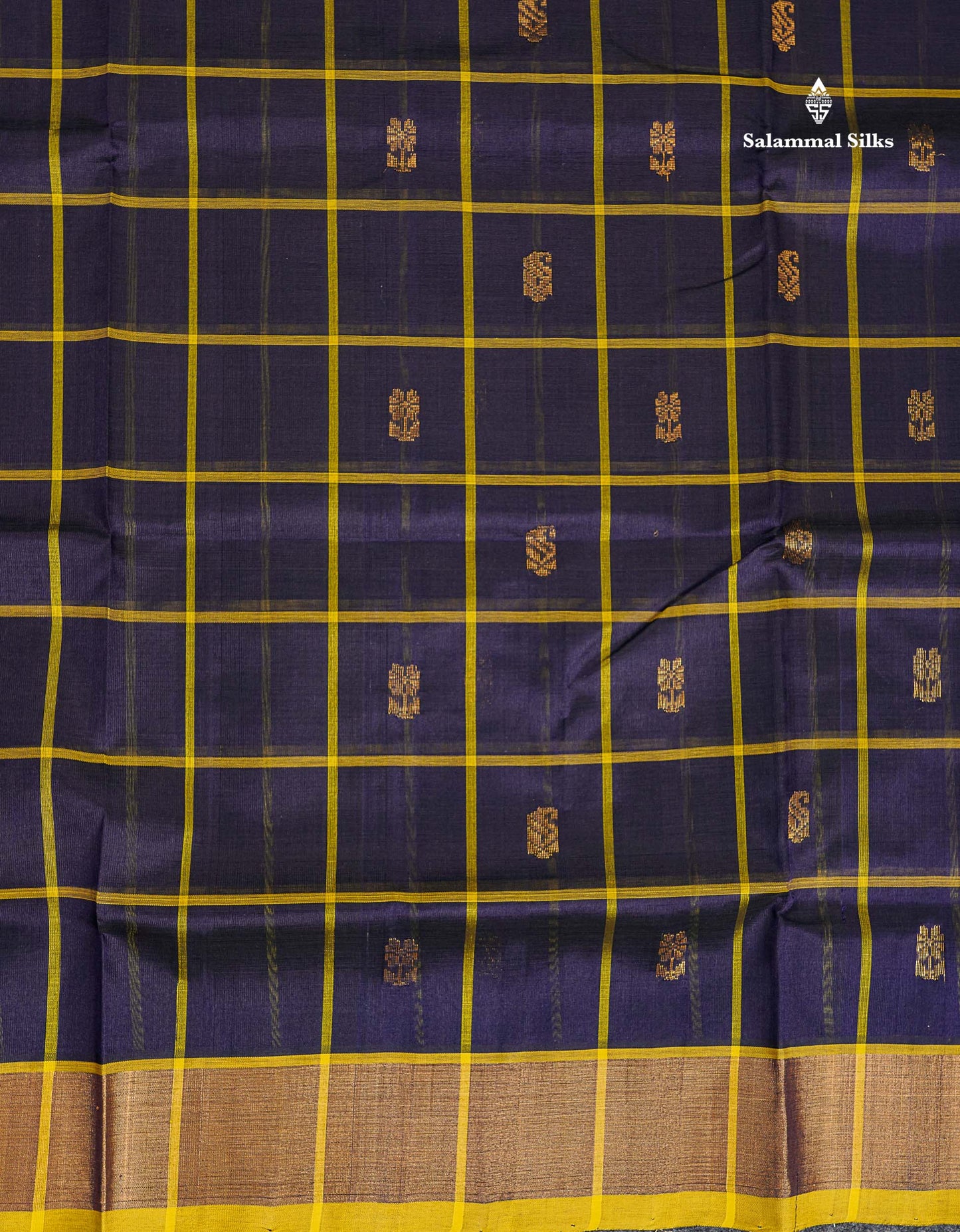 Tissue Border Of Dark Navy Blue Pure Silk Cotton Saree 