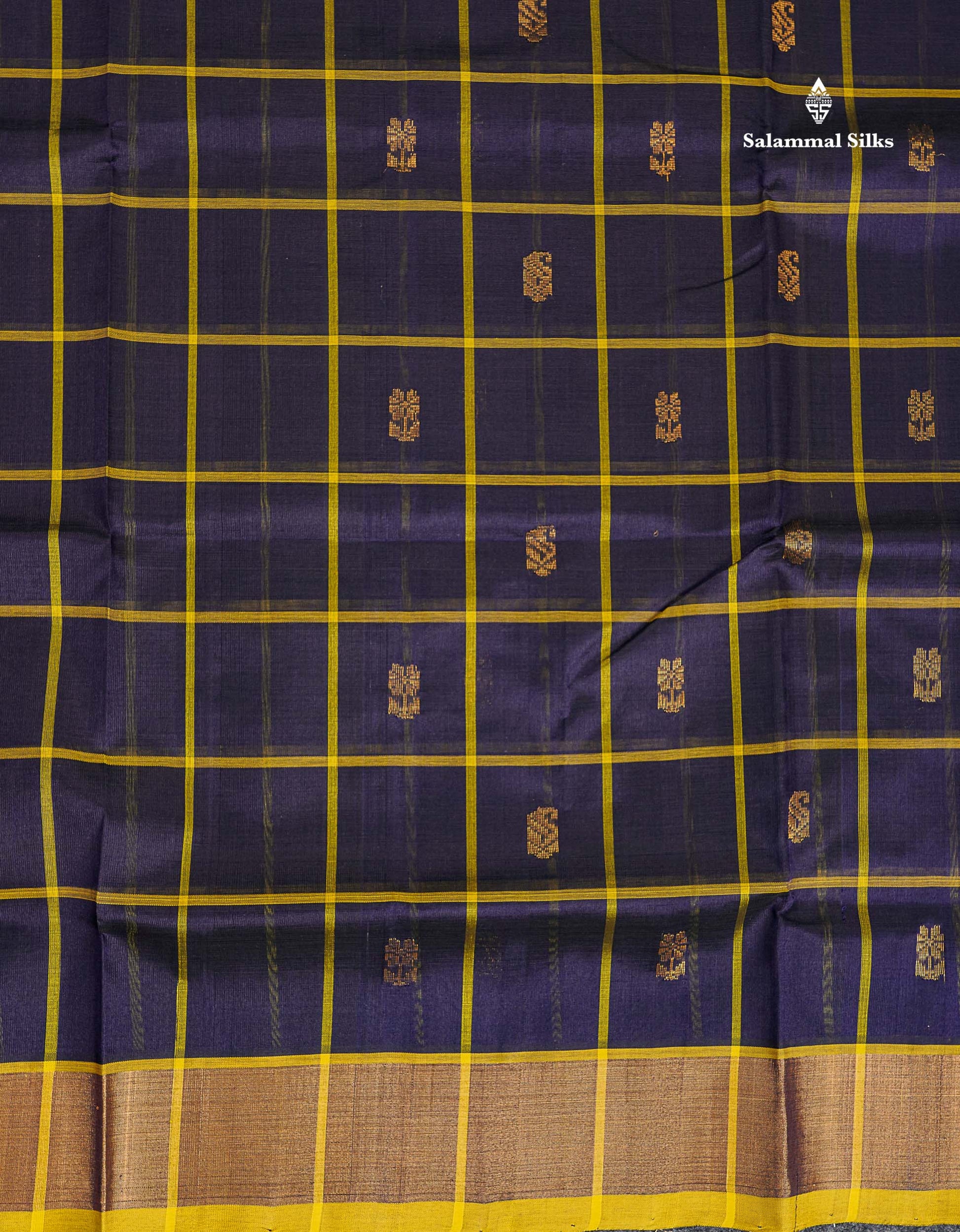 Tissue Border Of Dark Navy Blue Pure Silk Cotton Saree 