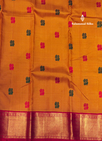 Kanjivaram Yellow  Pure Silk Saree With Red Blouse