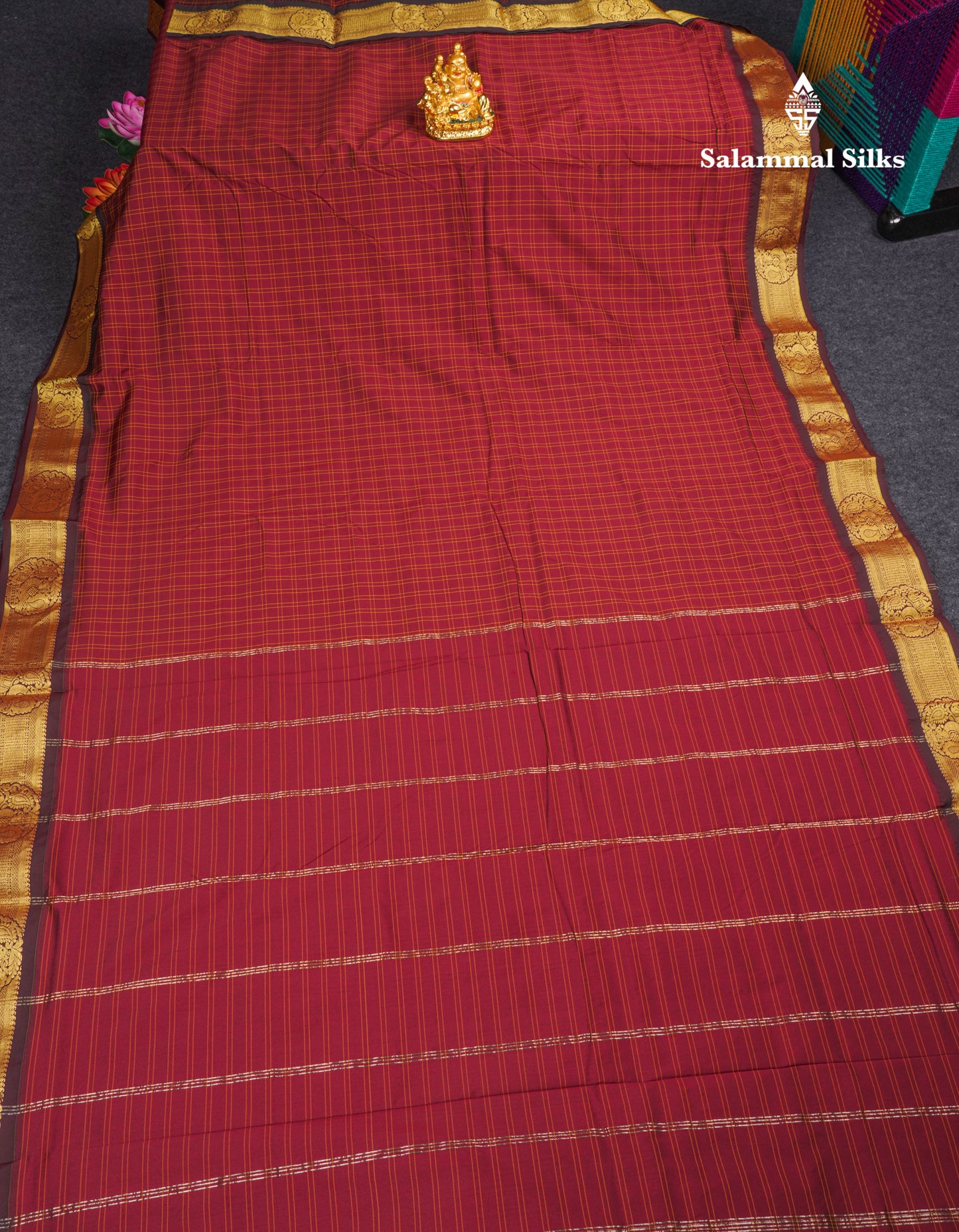9.5 Yards Semi Silk Saree Maroon With Traditional Border