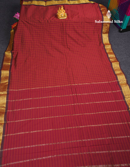 9.5 Yards Semi Silk Saree Maroon With Traditional Border