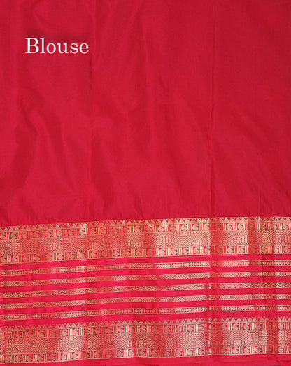 Semi Silk Saree - Brinjal Colour Body Zari Butta With Contrast Red Evening Morning Border