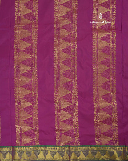 10 Yards Art Silk Saree Dark Brown with Contrast Green Temple Border