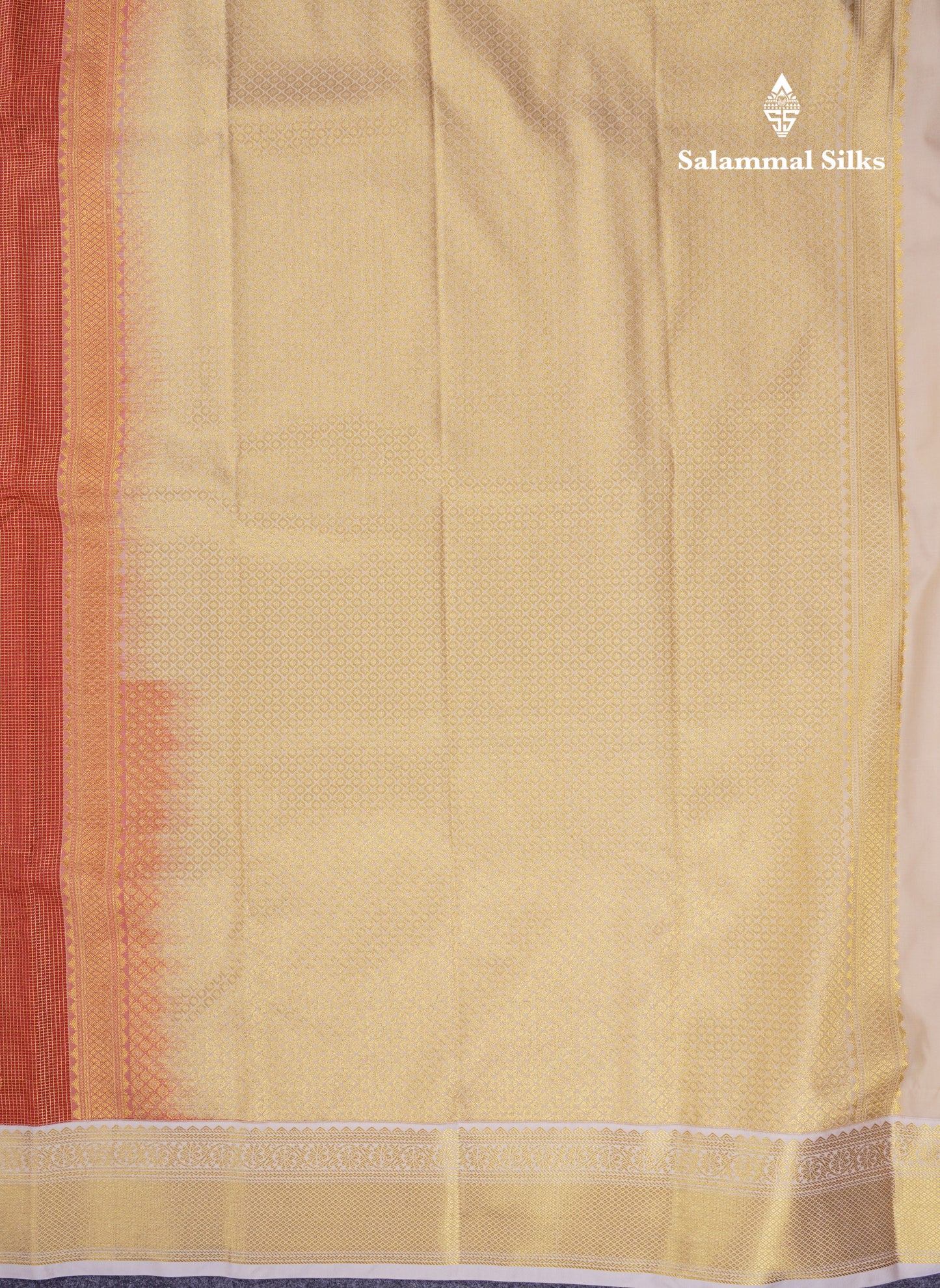 Beautiful Rust Orange Tiny Zari Checks With Butta Semi Silk Saree With Contrast Cream Sandal Traditional Border