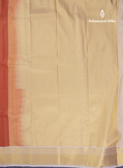 Beautiful Rust Orange Tiny Zari Checks With Butta Semi Silk Saree With Contrast Cream Sandal Traditional Border