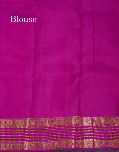 Beautiful Parrot Green Traditional Checks And Buttas Pure Kanjivaram Silk Saree With Contrast Violet Border