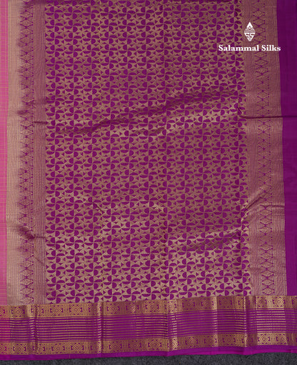 Beautiful Parrot Green Traditional Checks And Buttas Pure Kanjivaram Silk Saree With Contrast Violet Border