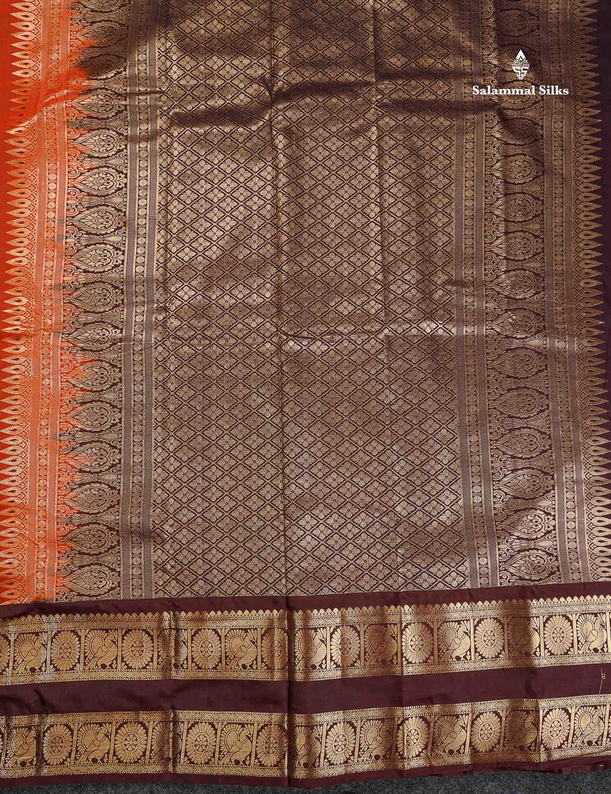 Semi Silk Saree - Rust Orange Colour Body Zari Butta With Contrast Dark Brown Evening Morning Border