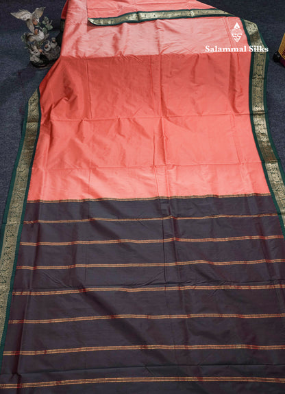 9 Yards Semi Silk Saree Chilly Red With Contrast Bottle Green Small Border