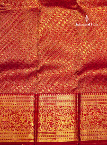 Red Colour Kanjivaram Pure Silk Saree With Traditional Gold Zari Border