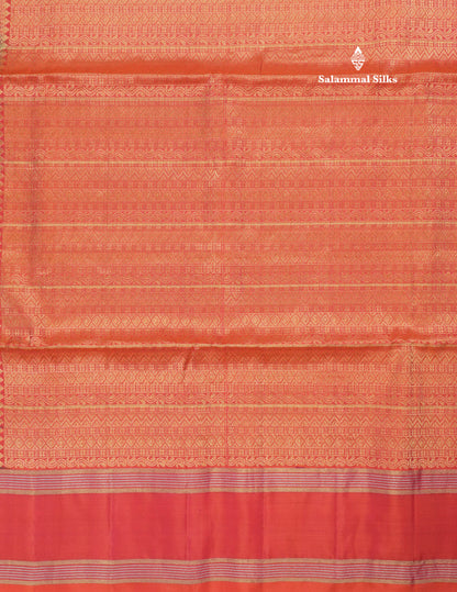 Beautiful Sea Green Pure Kanjivaram Soft Silk Saree With Contrast Pinkish Orange Border