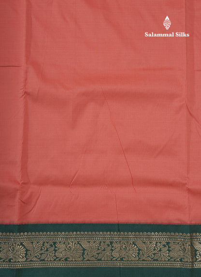 9 Yards Semi Silk Saree Chilly Red With Contrast Bottle Green Small Border