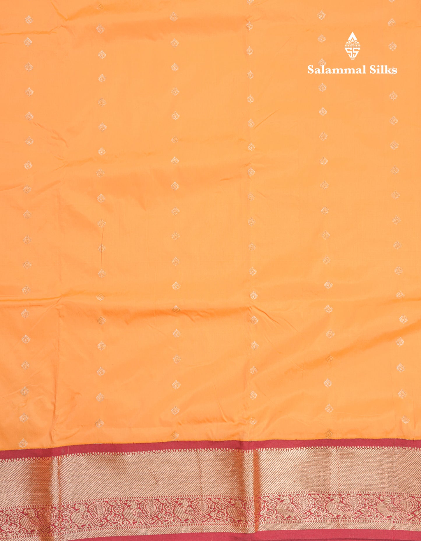 9 Yards Semi Silk Saree Light Orange With Contrast Maroon Border