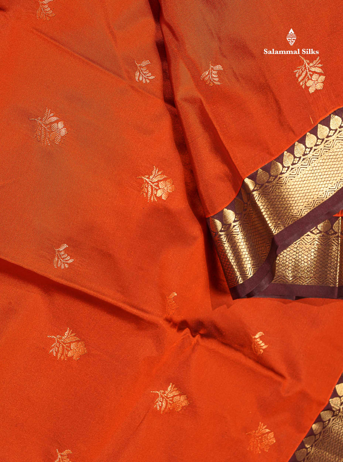 Semi Silk Saree - Rust Orange Colour Body Zari Butta With Contrast Dark Brown Evening Morning Border
