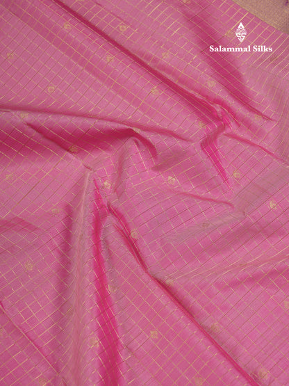 Beautiful Parrot Green Traditional Checks And Buttas Pure Kanjivaram Silk Saree With Contrast Violet Border