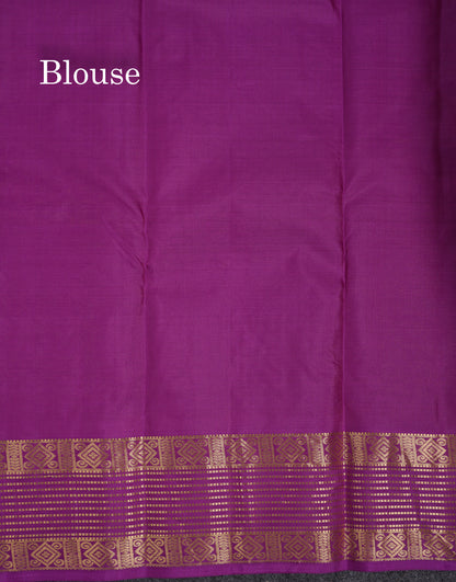 Beautiful Parrot Green Traditional Checks And Buttas Pure Kanjivaram Silk Saree With Contrast Violet Border