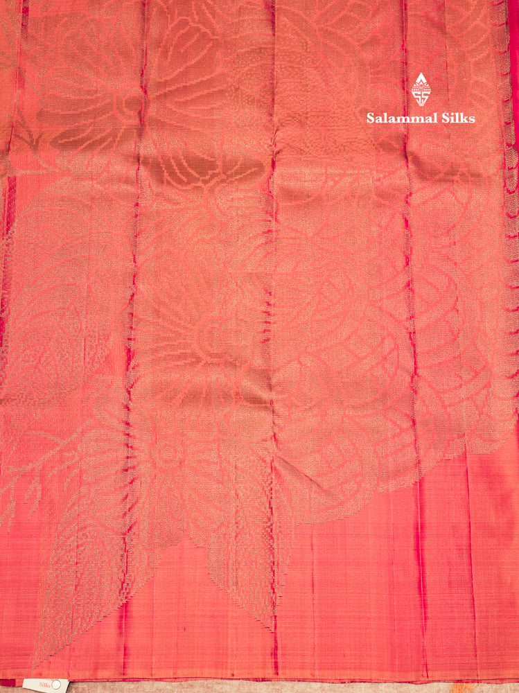 Fancy Peach Orange Colour Pure Kanjivaram Silk Saree