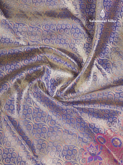 Beautiful Light Violet Tissue Bridal Menakari Work Pure Kanjivaram Silk Saree With Contrast Pink Fancy Border