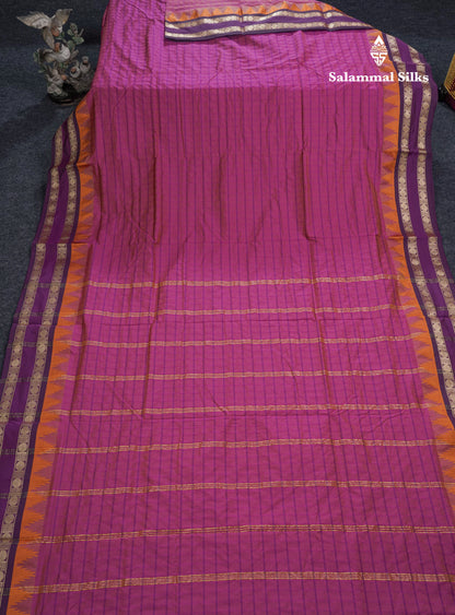 9 Yards Semi Silk Saree Purple with Contrast Violet Traditional Double Border