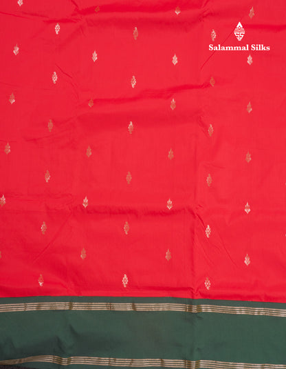9 Yards Semi Silk Saree Chilly Red With Contrast Bottle Green Gap Border