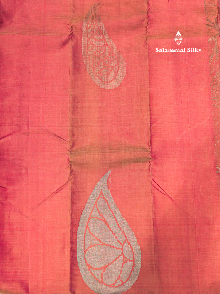 Fancy Peach Orange Colour Pure Kanjivaram Silk Saree