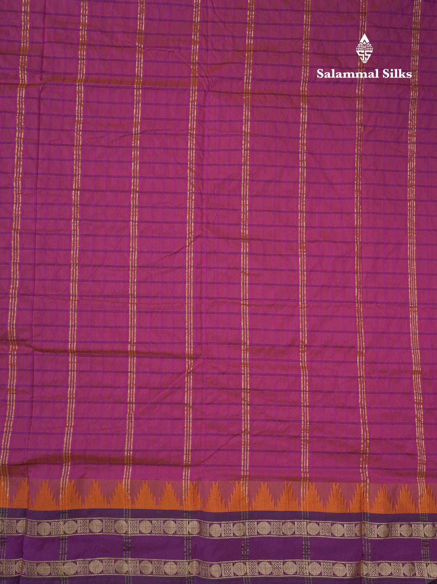 9 Yards Semi Silk Saree Purple with Contrast Violet Traditional Double Border