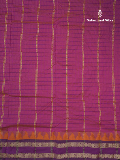 9 Yards Semi Silk Saree Purple with Contrast Violet Traditional Double Border