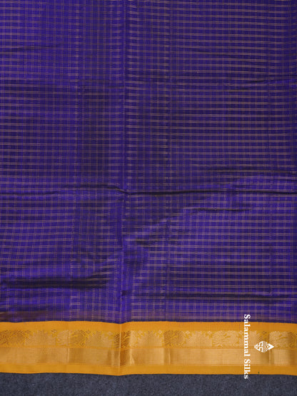 Royal Blue Checks Pure Silk Cotton Saree With Contrast Mustard Yellow Traditional Border