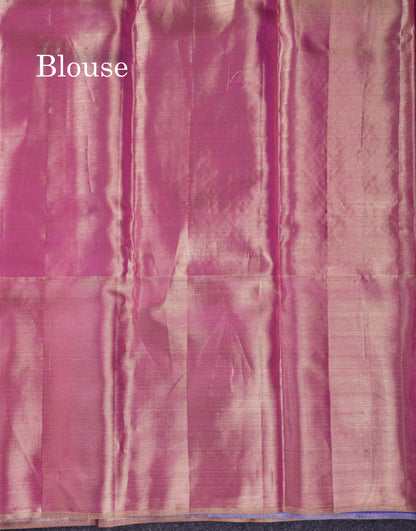 Beautiful Light Violet Tissue Bridal Menakari Work Pure Kanjivaram Silk Saree With Contrast Pink Fancy Border