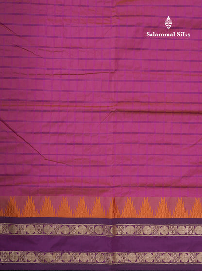 9 Yards Semi Silk Saree Purple with Contrast Violet Traditional Double Border