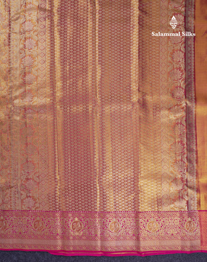 Beautiful Pink Tissue Bridal Menakari Work Pure Kanjivaram Silk Saree With Contrast Magenta Pink Fancy Border