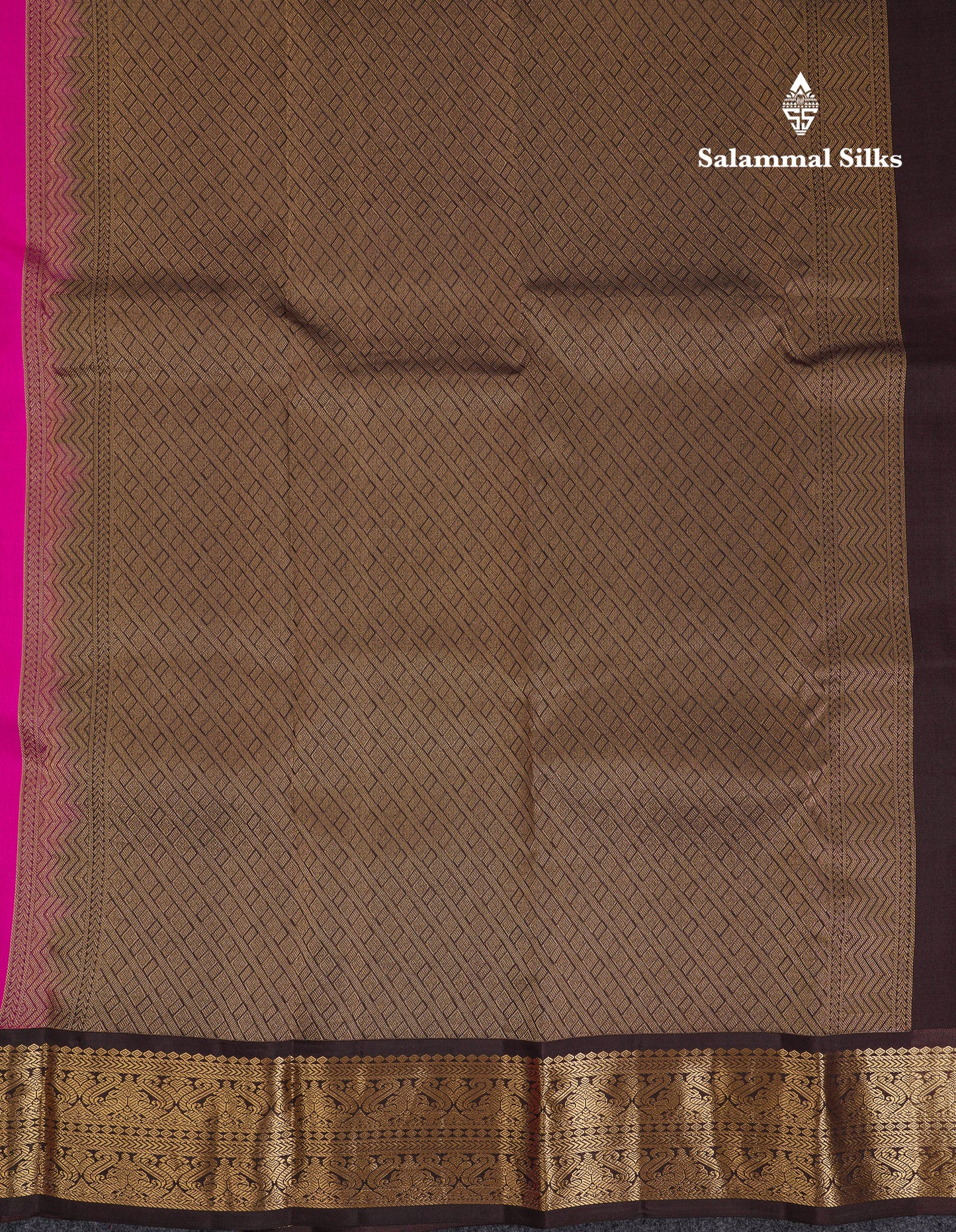 Beautiful Magenta Pink Pure Kanjivaram Silk Saree With Traditional Dark Brown Border