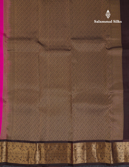 Beautiful Magenta Pink Pure Kanjivaram Silk Saree With Traditional Dark Brown Border