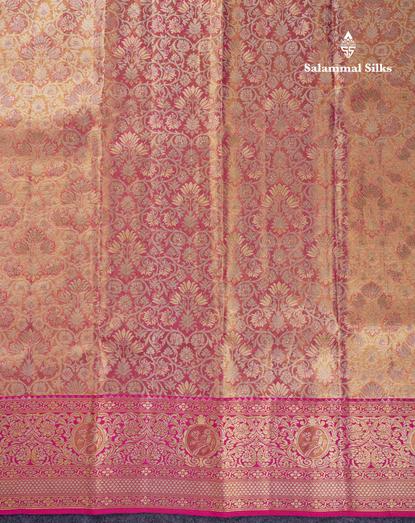 Beautiful Pink Tissue Bridal Menakari Work Pure Kanjivaram Silk Saree With Contrast Magenta Pink Fancy Border