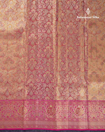 Beautiful Pink Tissue Bridal Menakari Work Pure Kanjivaram Silk Saree With Contrast Magenta Pink Fancy Border