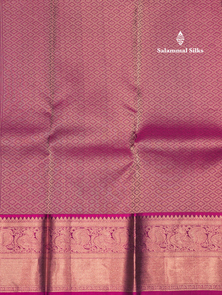 Green Colour Kanjivaram Pure Silk Saree With Magenta Traditional Border
