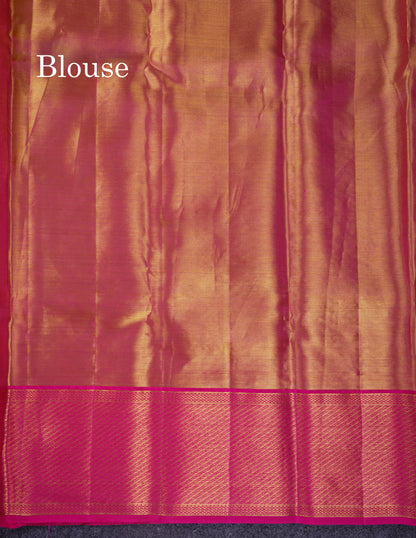 Beautiful Pink Tissue Bridal Menakari Work Pure Kanjivaram Silk Saree With Contrast Magenta Pink Fancy Border
