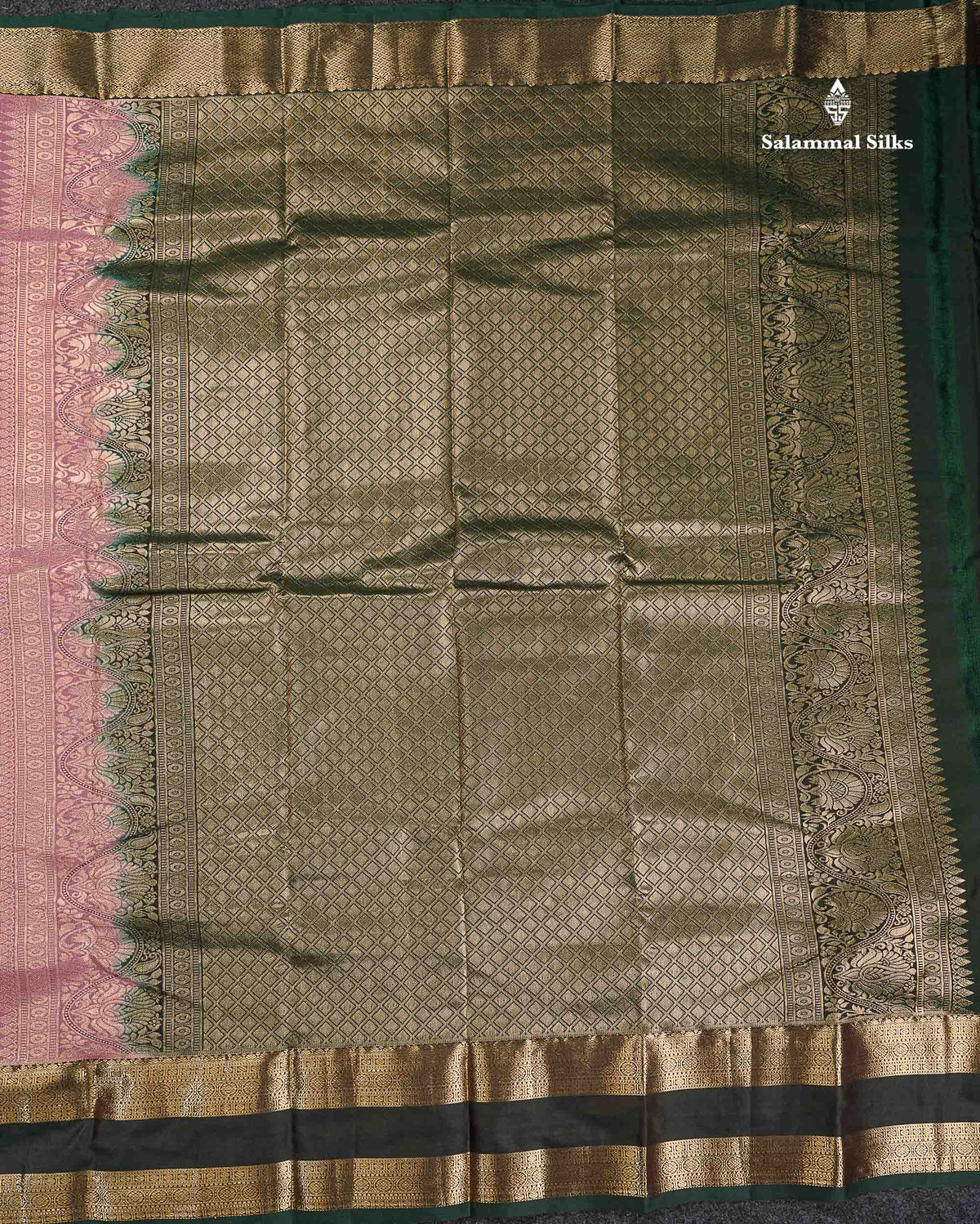 Semi Silk Saree - Olive Mustard Yellow Colour Body Zari Butta With Bottle Green Gap Border