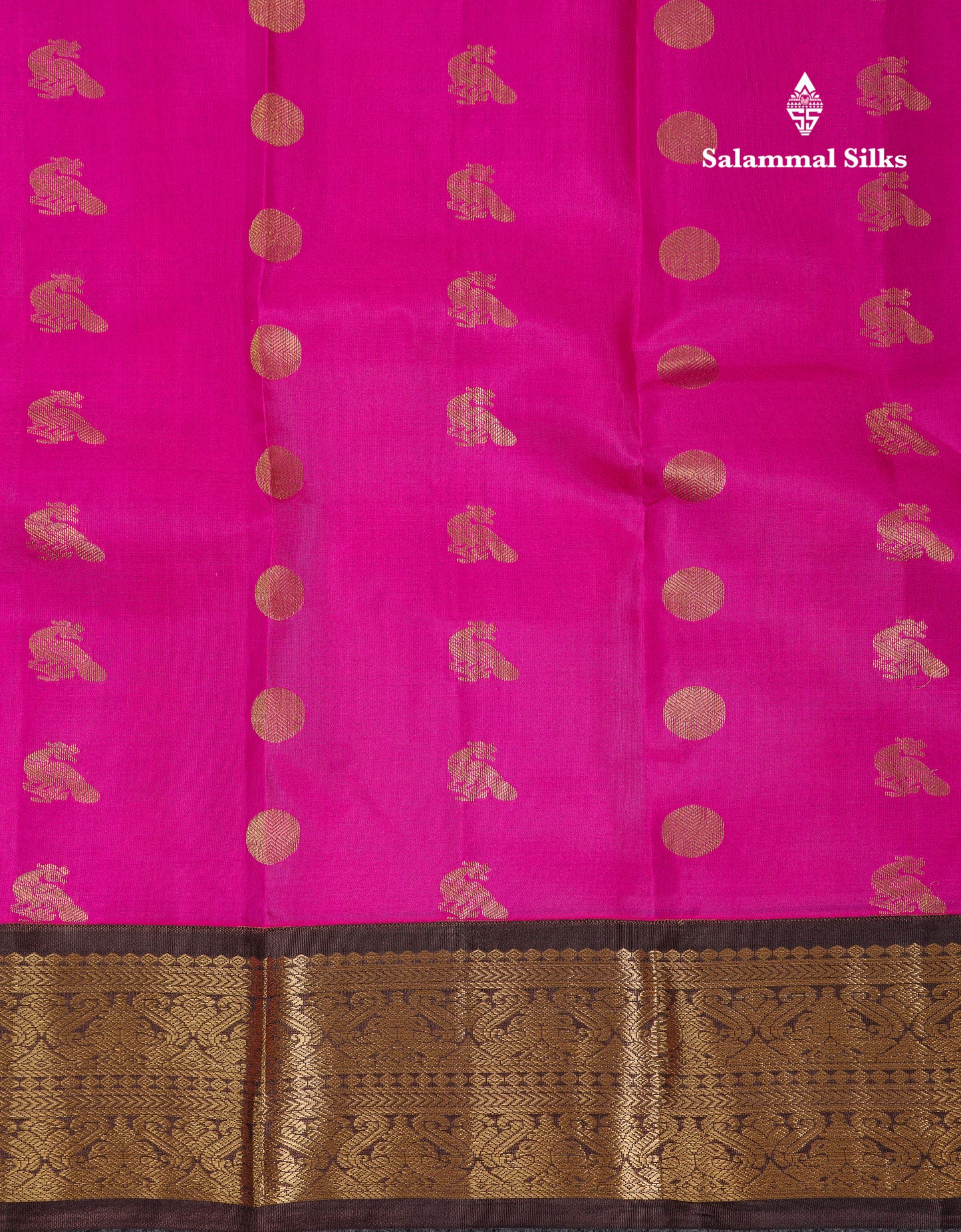 Beautiful Magenta Pink Pure Kanjivaram Silk Saree With Traditional Dark Brown Border