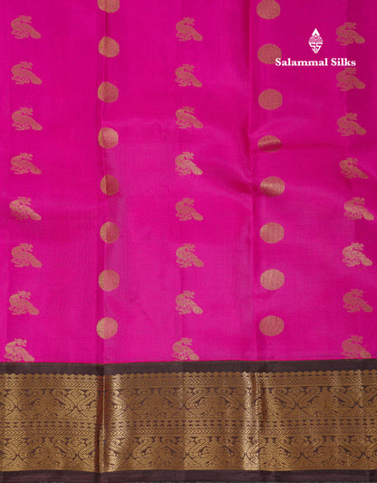 Beautiful Magenta Pink Pure Kanjivaram Silk Saree With Traditional Dark Brown Border