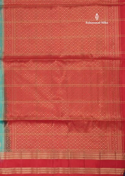 Beautiful Blue Pure Kanjivaram Soft Silk Saree With Contrast Red Traditional Border