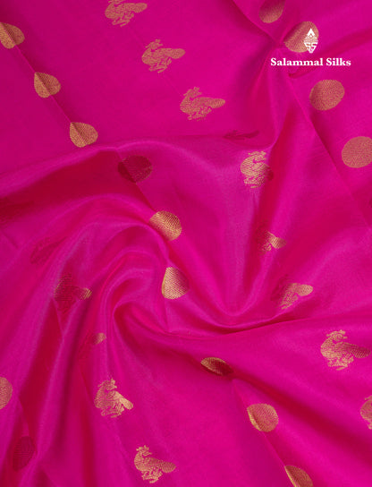 Beautiful Magenta Pink Pure Kanjivaram Silk Saree With Traditional Dark Brown Border