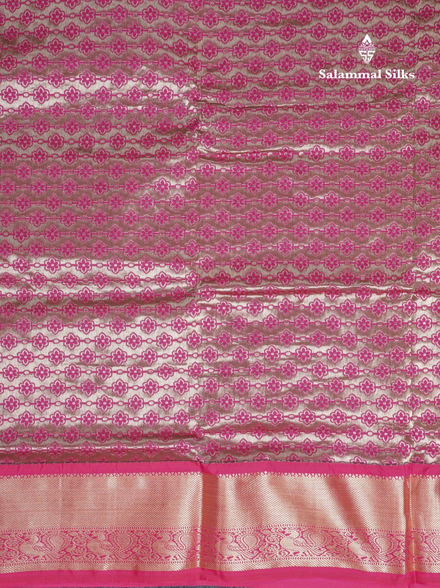 9 Yards Semi Silk Saree Saffire Green With Contrast Pink Traditional Border